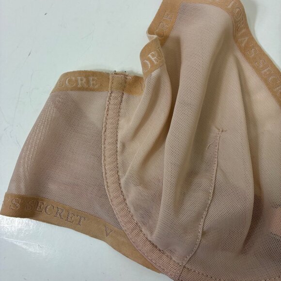 Victoria's Secret Mesh Bralette 36B Nude Sheer Logo Band - Picture 3 of 7